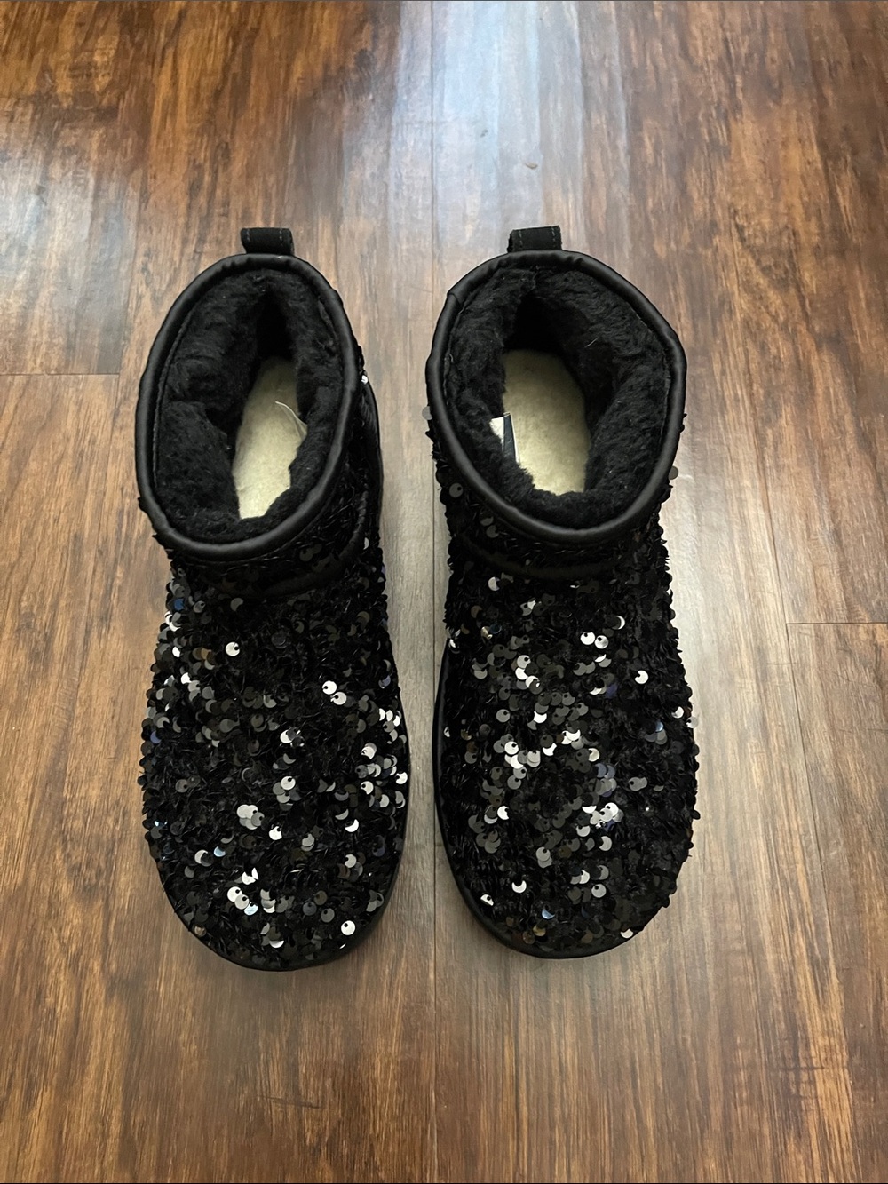 UGG Ultra Mini Chunky Sequin sparkle black Boots Women size 9 - Picture 4 of 16